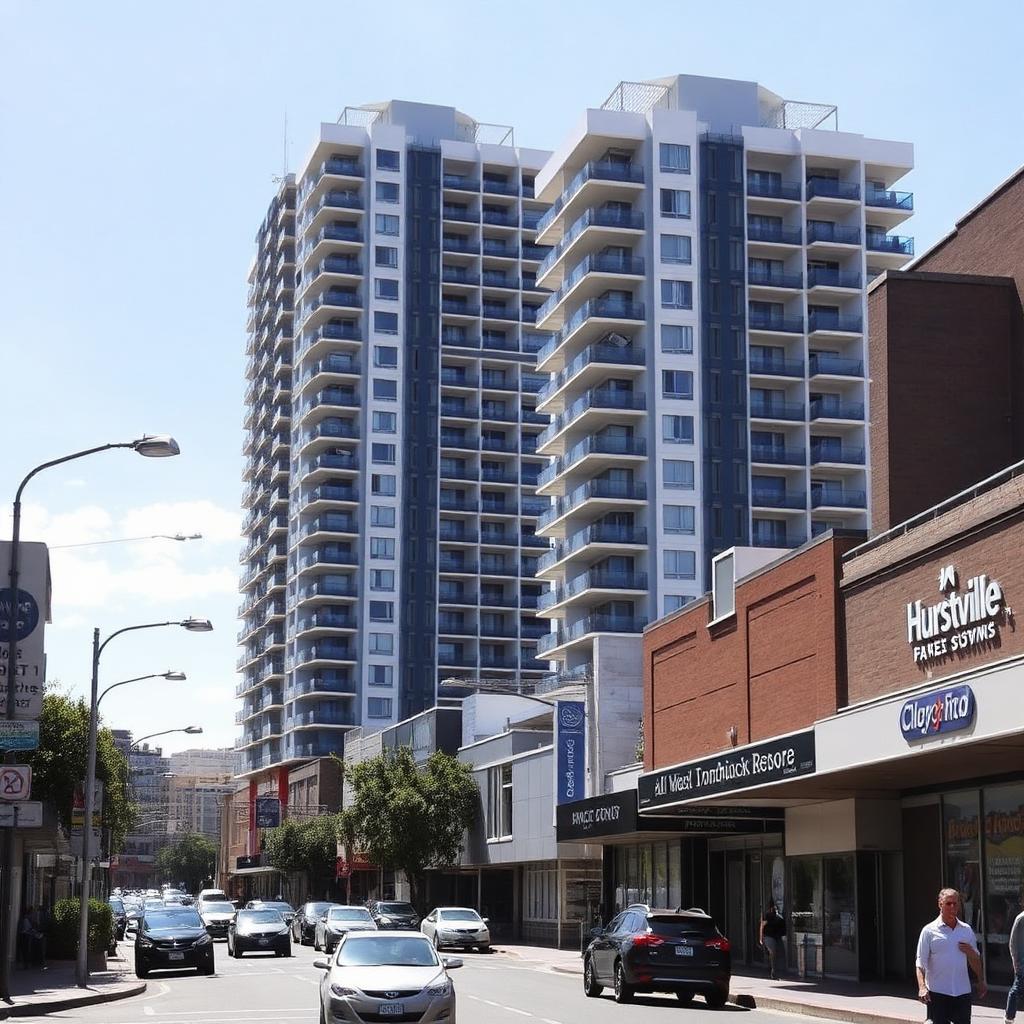 Hurstville Sydney town centre with high-rise apartment towers and busy retail street — Reactive services Southern Sydney