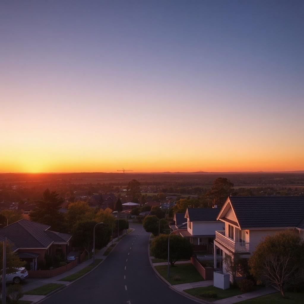Campbelltown Sydney suburban streetscape with family homes and Macarthur countryside on the horizon at sunset — Reactive services the Macarthur region